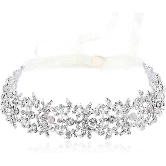 ❤️Women Sliver Bridal Handmade Wedding Party Hairband  Austrian Crystal Floral - Picture 5 of 6